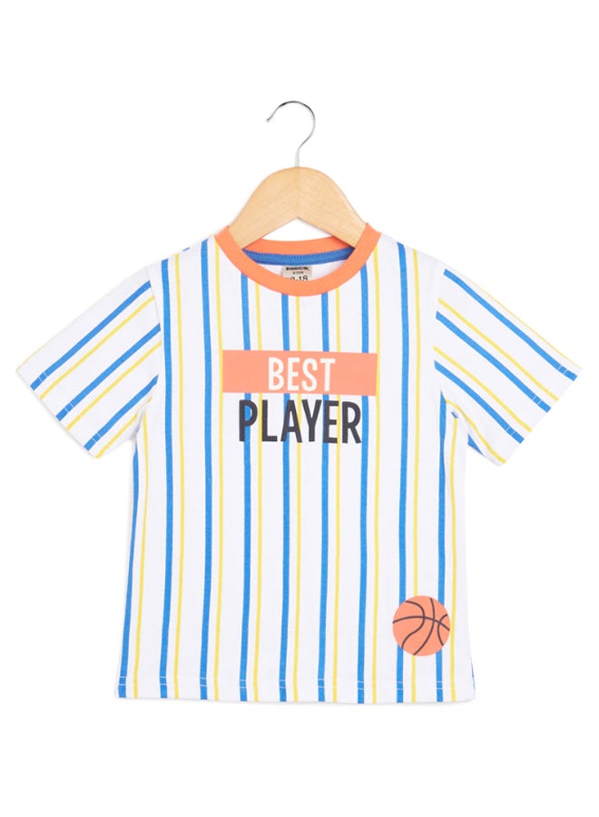 Basicxx - Best Player Print Round Neck Casual T-Shirt Blue/Yellow/White - Image 1