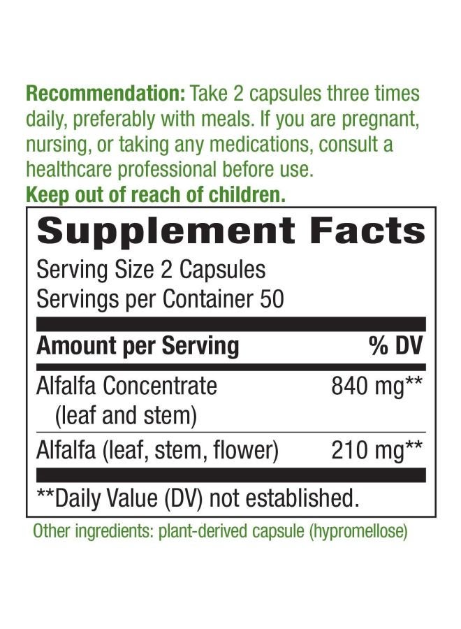 Nature's Way - Alfalfa Concentrate Dietary Supplement 840mg - 100 Capsules - Image 1