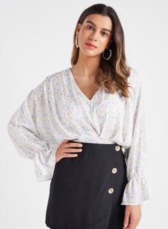 V-Neck All-Over Print Blouse Ecru - v1596886805/N38558076V_1