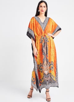 Waist Tie-UP Printed Kaftan Orange