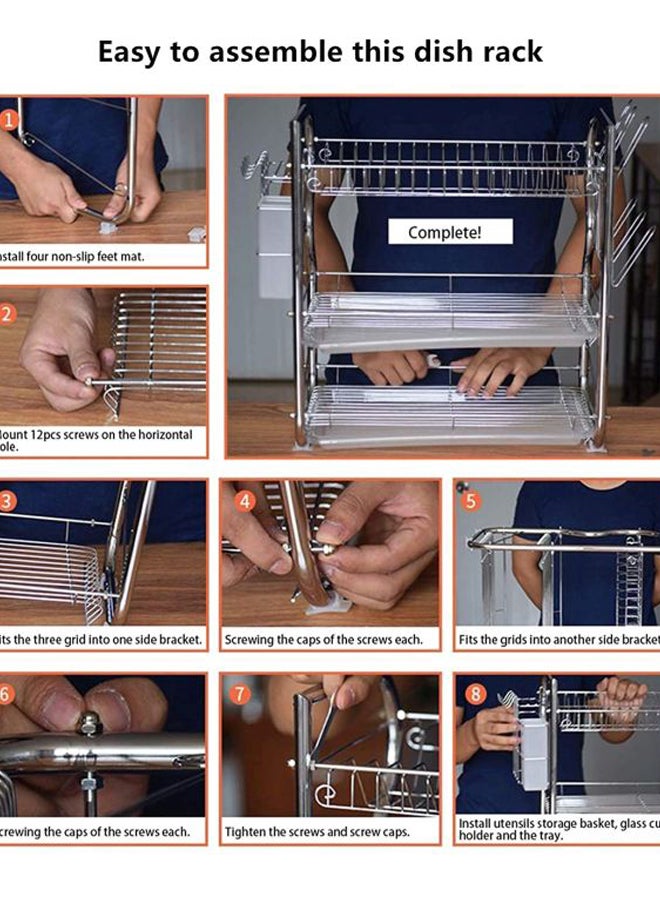 3-Tier Dish Rack Silver 59x15.5x27 cm - Image 5