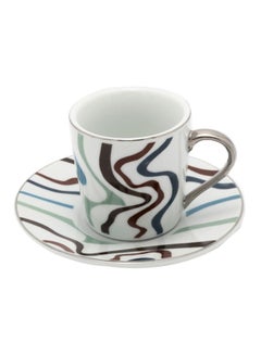 12-Piece Coloured Pattern Coffee Cup And Saucer Set White/Brown/Blue 6x Coffee Cups 100 ml , 6x Saucer 12 cm