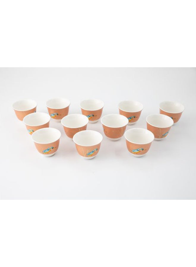 Dania 12-Piece Bird Printed Coffee Cup Set White/Orange/Blue 12x80ml - Image 2