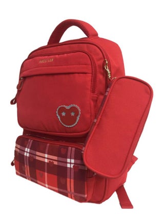 Checked Shoulder Strap Backpack With Pencil Case 15.35 inches Red - v1596910349/N39389249A_1