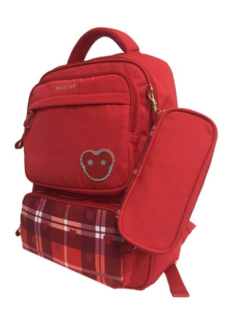 Checked Shoulder Strap Backpack With Pencil Case 15.35 inches Red