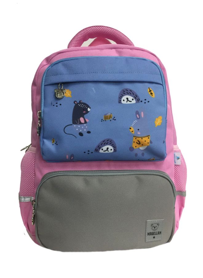 ماجلان حقيبة ظهر بحزام كتف وطبعة رسومات كرتونية مقاس 17.7 بوصة وردي/أزرق/رمادي - Image 1