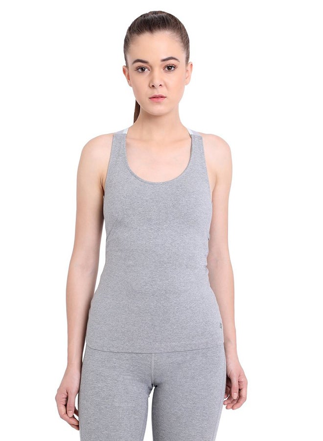 SATVA - Organic Round Neck Solid Fitted Vest Grey - Image 1