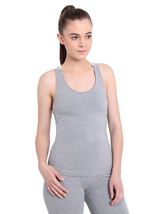 SATVA - Organic Round Neck Solid Fitted Vest Grey - Image 1