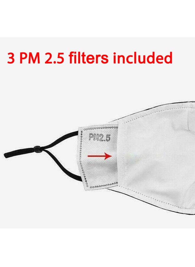 Black Flowers Printed Dust Proof White Face Mask With 3 PM 2.5 Filter - Image 3