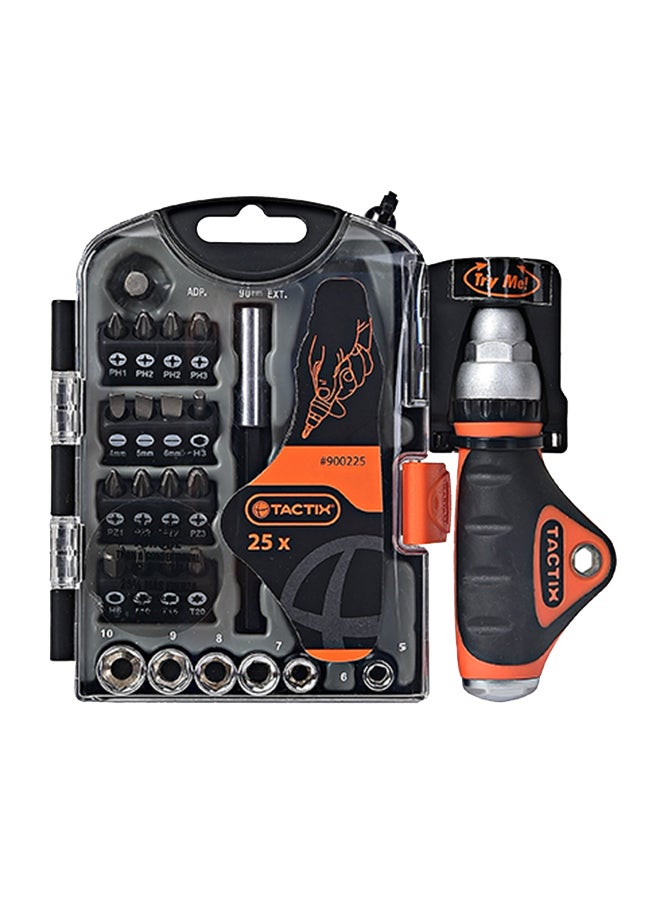 Tactix 25-Piece Stubby Torq Driver Set, CR-V Bits & Socket Set, Mini Screwdriver for Tight Space, Includes Stubby Driver, Extension Bar & Adaptor, Precision Tool Kit, Orange/Black- 900225 Multicolour 386grams