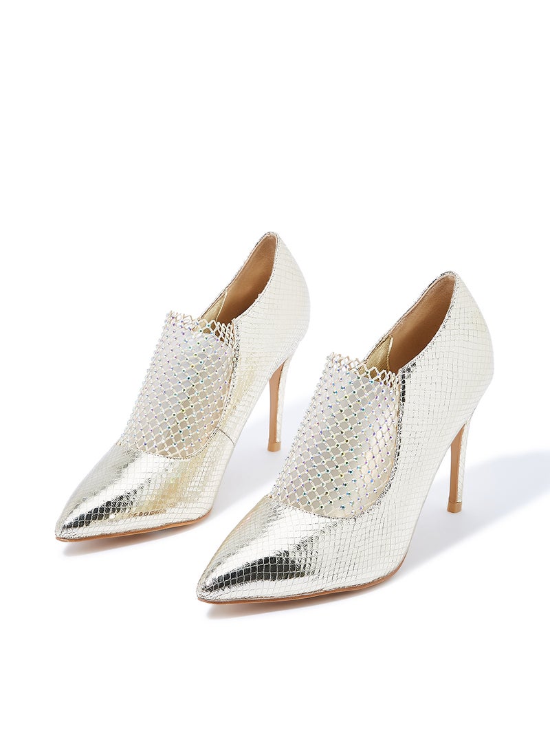 Embellished Mesh Pumps Gold