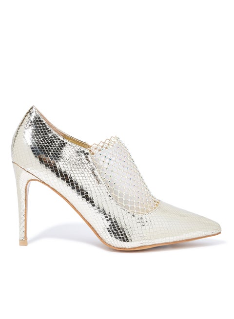 Embellished Mesh Pumps Gold