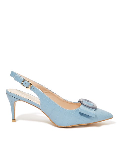 Textured Kitten Heel Slingbacks Blue