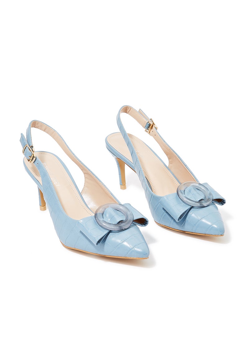 Textured Kitten Heel Slingbacks Blue