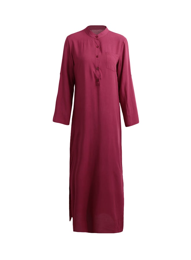 Solid Plunge Neck Dress Burgundy - Image 2