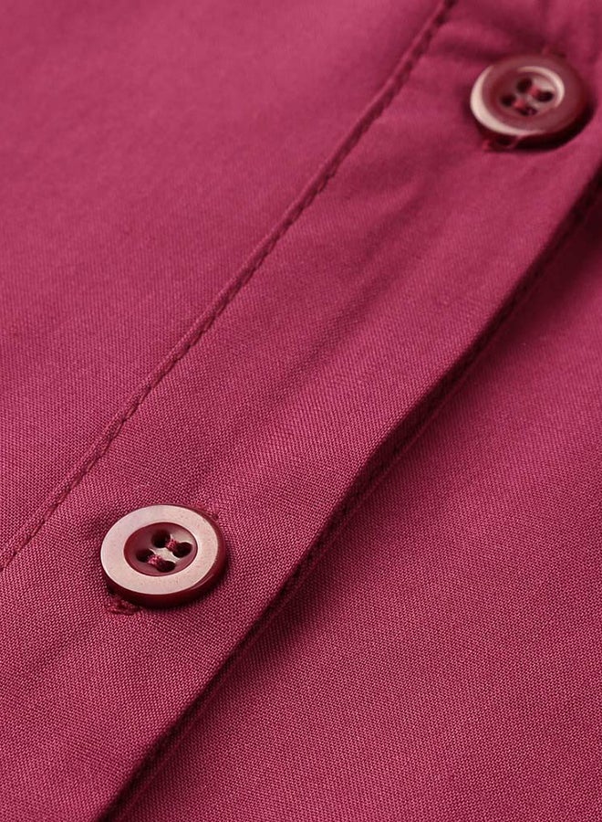 Solid Plunge Neck Dress Burgundy - Image 3