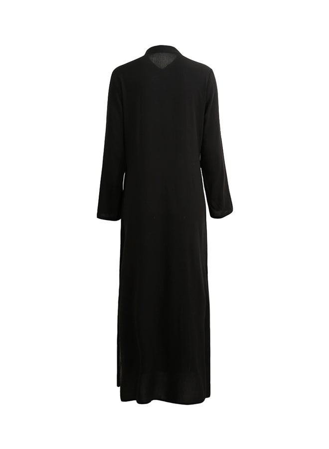 فستان سادة بفتحة رقبة واسعة أسود - Image 2