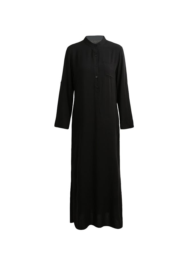 فستان سادة بفتحة رقبة واسعة أسود - Image 3