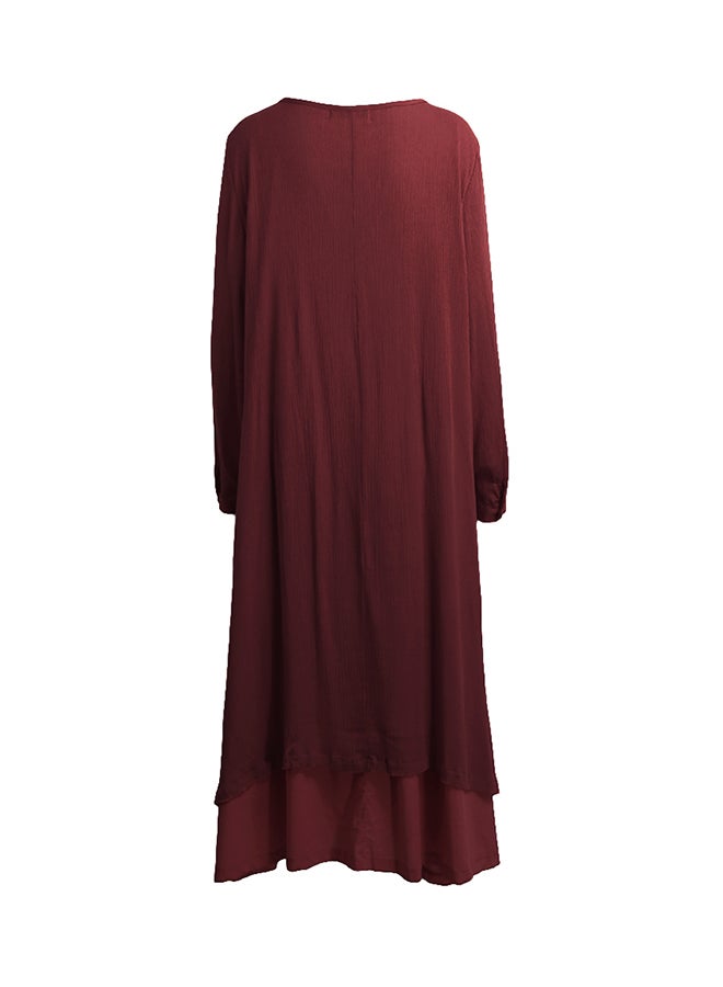 فستان سادة بطبقتين خمري - Image 2