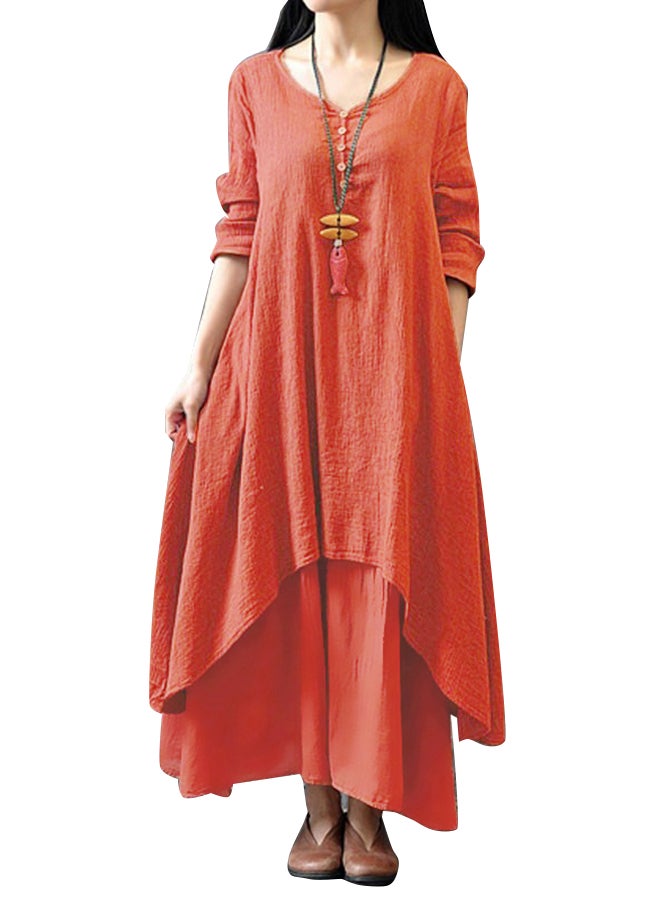Solid Double Layered Dress Orange 