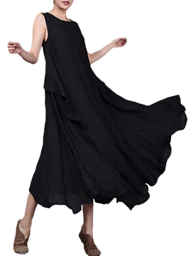 Solid Asymmetric Hem Dress Black - Image 1