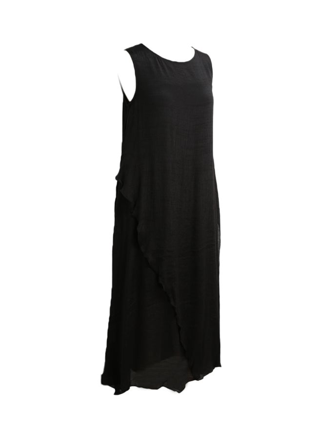 Solid Asymmetric Hem Dress Black - Image 3