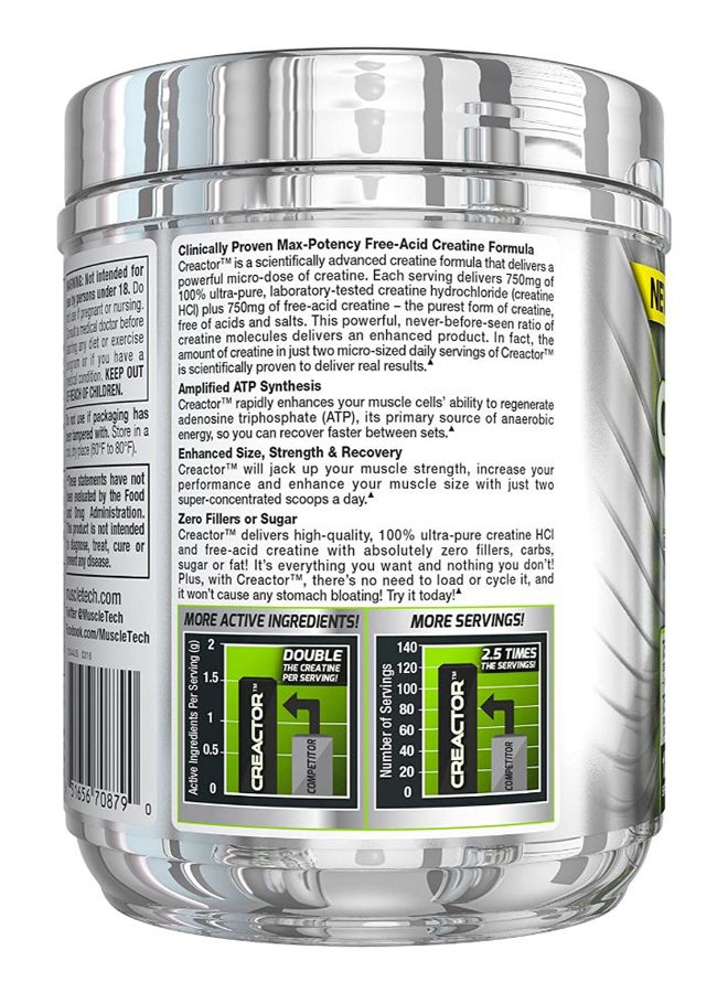 Creactor Creatine HCL Pre-Workout - Fruit Punch Extreme - 120 Servings