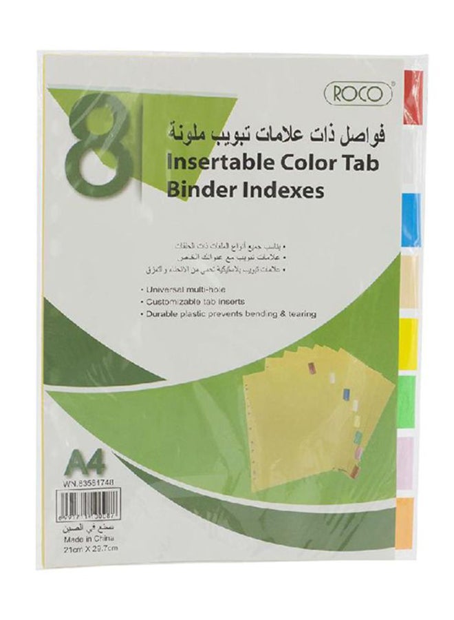 A4 Insertable Colour Tab Binder Index Set Multicolour