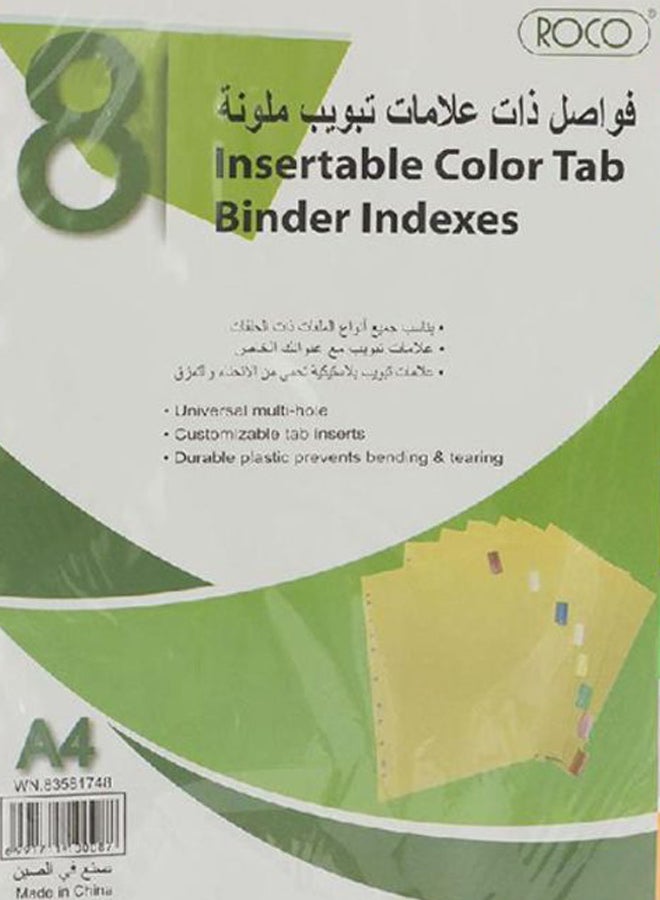 A4 Insertable Colour Tab Binder Index Set Multicolour