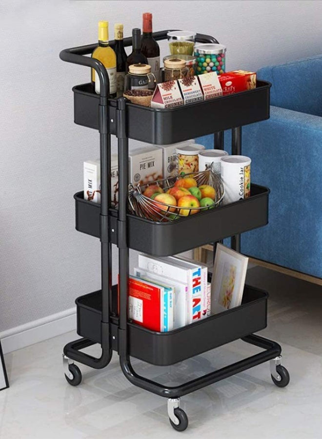 ALMUFARREJ 3-Tier Rolling Shelves Metal Cart Organizer Black 85x45x35cm  - Image 3