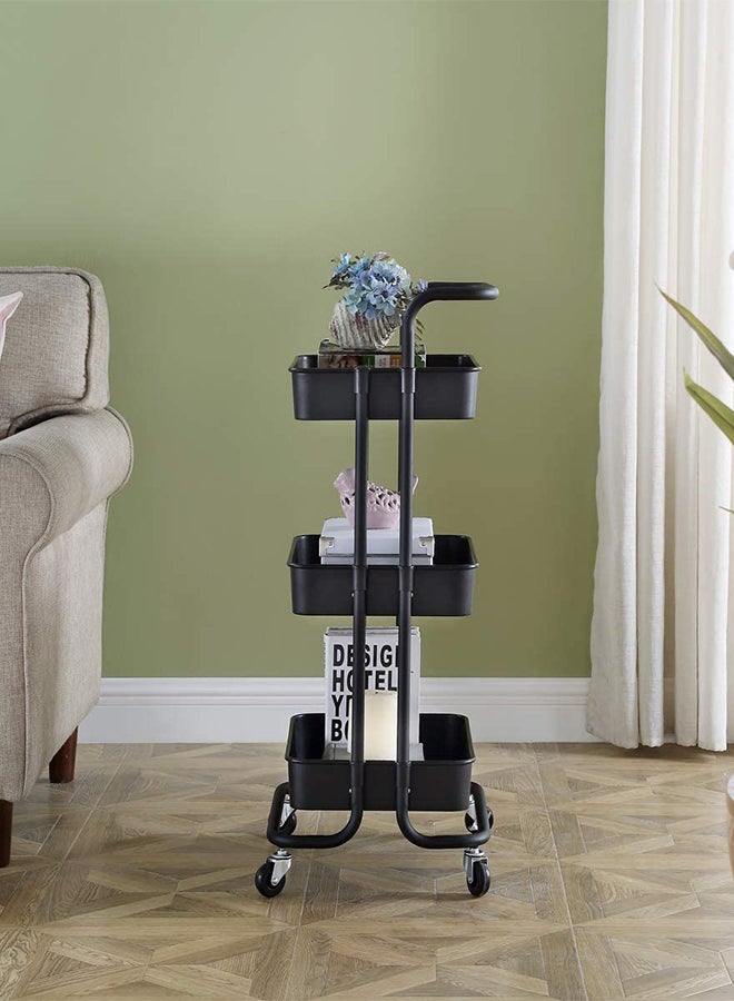 ALMUFARREJ 3-Tier Rolling Shelves Metal Cart Organizer Black 85x45x35cm  - Image 4