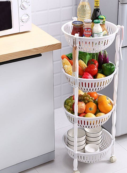 4-Tier Rolling Shelves Plastic Cart Organizer White 91x33cm