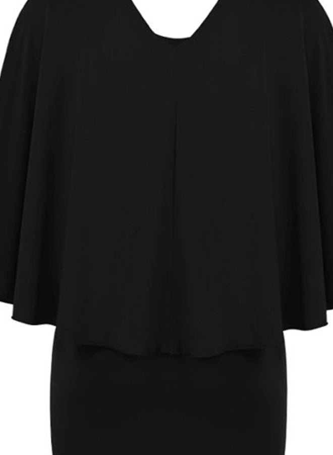 ماركة غير محددة فستان بطول متوسط وياقة V أسود  - Image 2