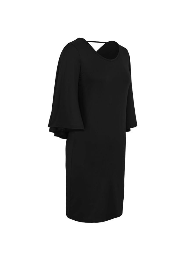 ماركة غير محددة فستان بطول متوسط وياقة V أسود  - Image 3