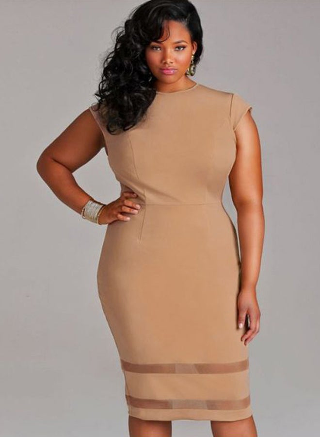 Generic - Slim Fit Midi Dress Khaki - Image 1