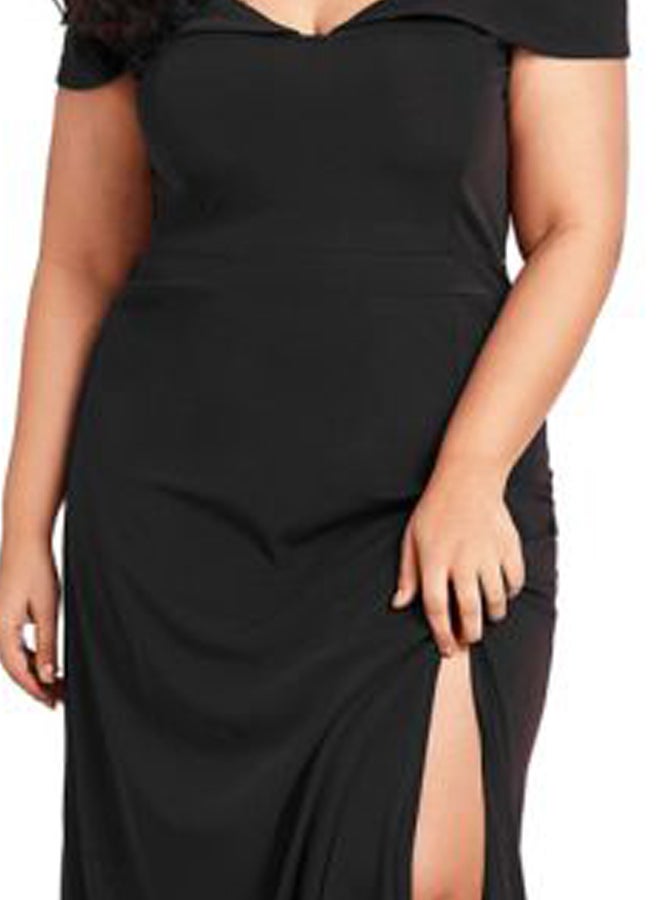 Generic - Slit Patterned Maxi Dress Black - Image 1