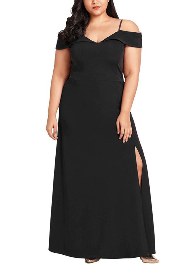 Generic - Slit Patterned Maxi Dress Black - Image 1