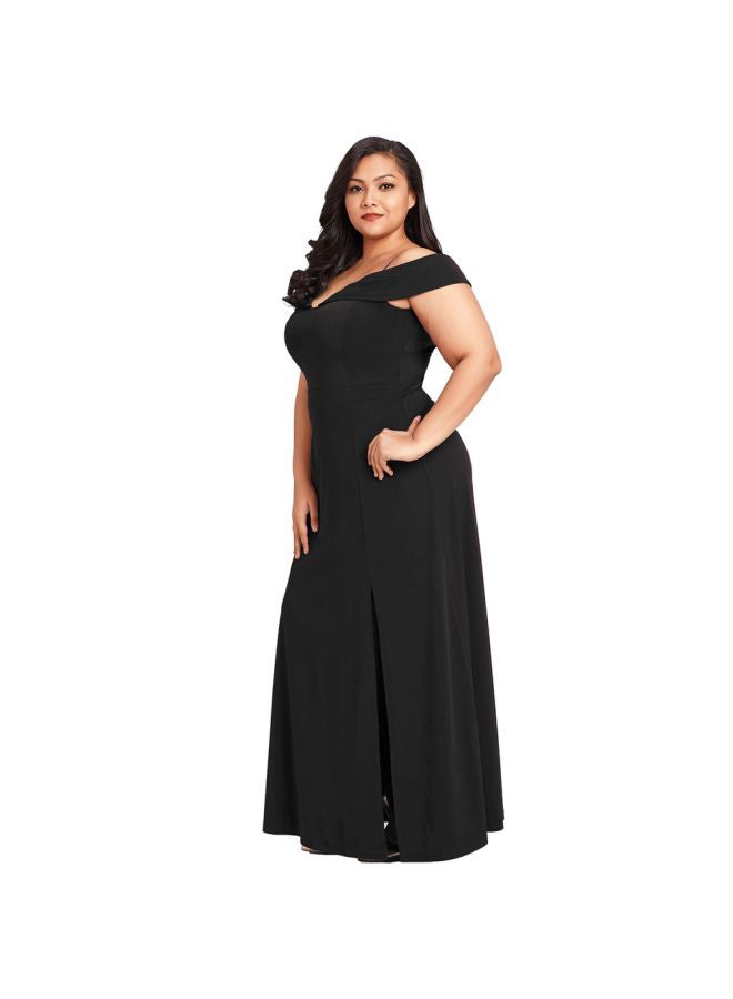 Generic - Slit Patterned Maxi Dress Black - Image 1