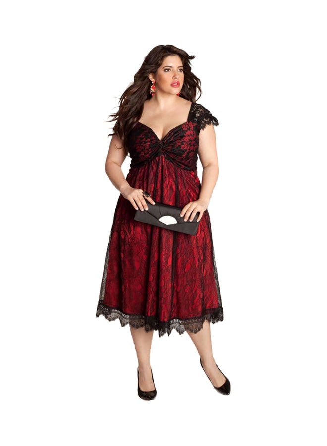 Generic Floral Patterned Midi Dress Red/Black  - Image 1