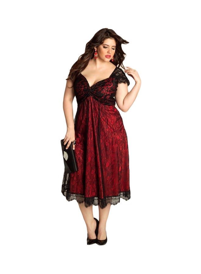Generic Floral Patterned Midi Dress Red/Black  - Image 3