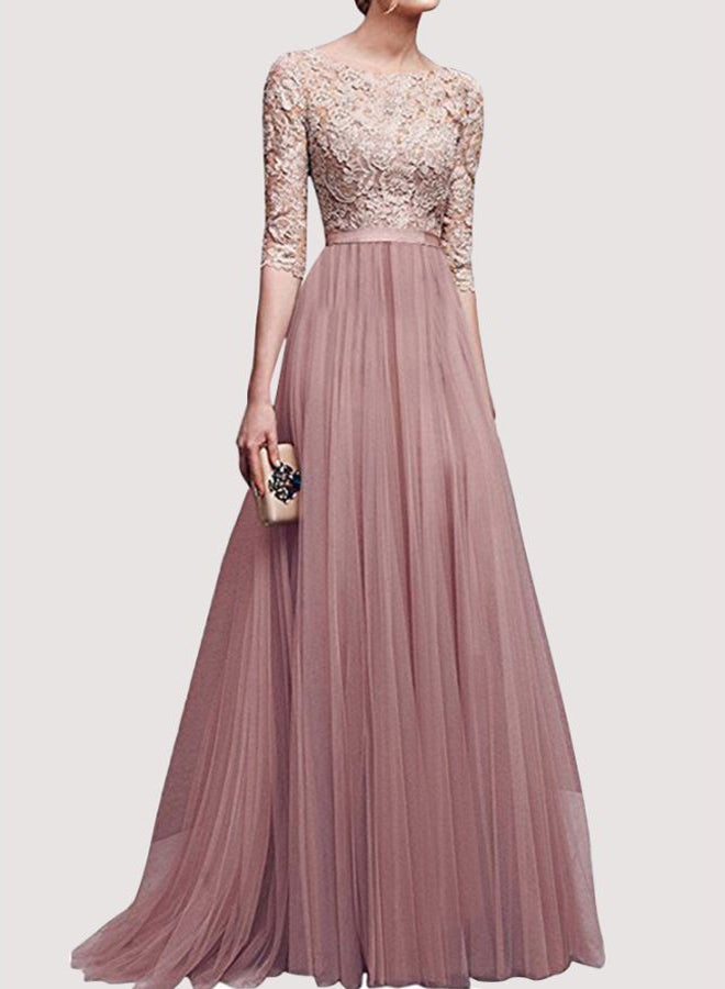 Lace Detailed Bodice Maxi Dress Apricot  - Image 1