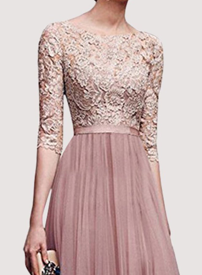 Lace Detailed Bodice Maxi Dress Apricot  - Image 2