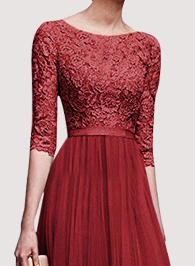 Lace Detailed Bodice Maxi Dress Burgundy - Image 2
