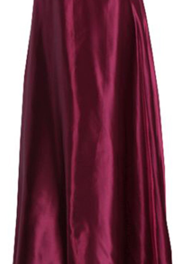 فستان طويل بفتحة رقبة على شكل حرف V مزين بالترتر عنّابي/ ذهبي - Image 2