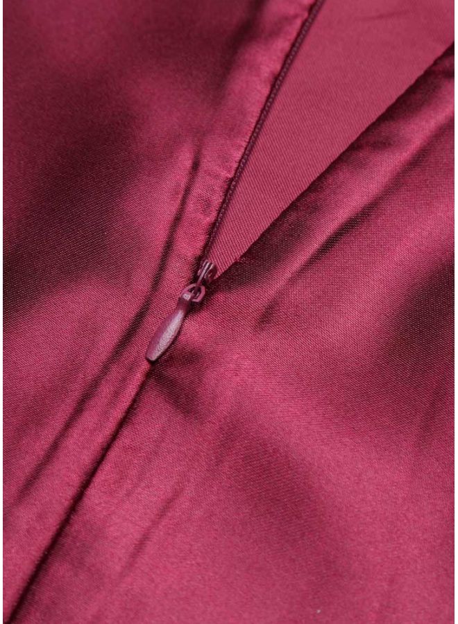 فستان طويل بفتحة رقبة على شكل حرف V مزين بالترتر عنّابي/ ذهبي - Image 3