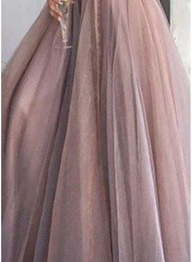 Off-Shoulder Evening Dress Beige  - Image 3