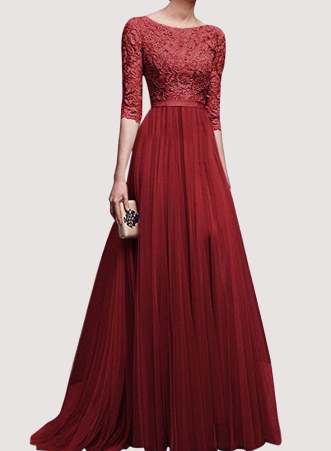 Lace Detailed Bodice Maxi Dress Burgundy - Image 1