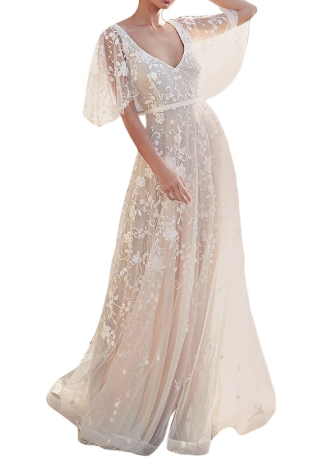 Plunge Neck Maxi Dress White - Image 1