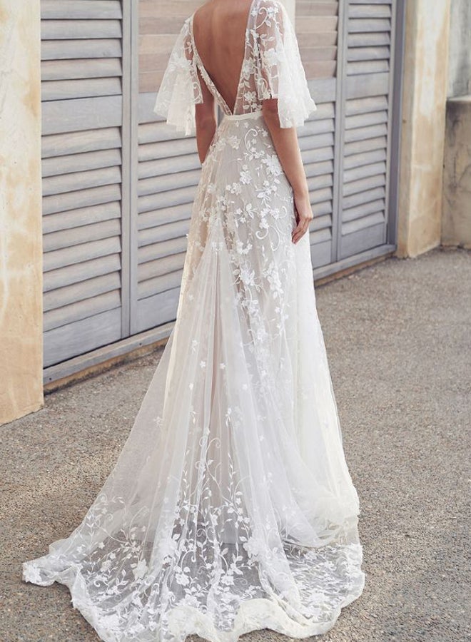 Plunge Neck Maxi Dress White - Image 2