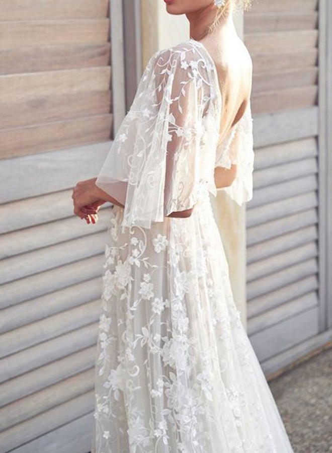 Plunge Neck Maxi Dress White - Image 3
